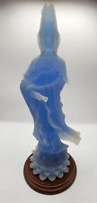 CHINESE CLEAR BLUE RESIN GUAN YIN Statue Figurine Asian Decor Vintage  picture