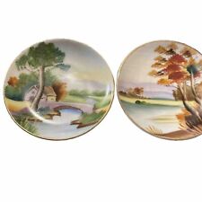 2 vintage hand painted japanese plate set picture