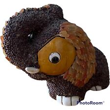 Rinconda Elephant Figurine Brown Seeds & Rice Trunk Up Stamped Signed 3