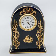 Castle Limoges Porcelain Desk Clock Cobalt Blue Courting Couple Gold 3 7/8