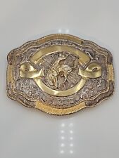 Vintage Bucking Bronc Rider Belt Buckle Rodeo By Marcus Western Gold Tone  picture