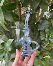Mini Blue Iridescent Recycler Glass Water Pipe Hookah Glass Cute Girly Bong picture