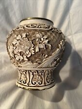 Vintage Ivory Dynasty 1982 Arnart Imports Carved Resin on Brass Vase 4.5” Tall picture