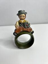 Vintage Anri Hand Carved/ Painted Wood Figural Nodder Napkin Ring Holder Italy picture