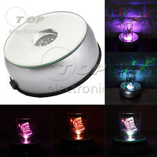 7 Led 3D Crystal Glass Fixture Pedestal Coaster Turntable with AC Adapter picture