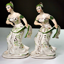 2 Antique Vintage Japan Green White Dancing Pose Porcelain Figurines Decorative picture