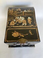 VTG Chinese~Wax Stamp~Vanity Chest Mirror Drawers Travel Jewelry Box w Gold Kids picture