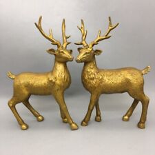 Antique Bronze Collectible Large Antlered Deer A Pair of Ornaments Home picture