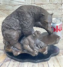 Real Bronze Signed Milo Sculpture of Bear & Cub Cabin Home Decor Art Cute Figure picture