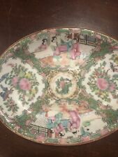Antique Chinese Famille Rose Medallion Porcelain 9.5 Inch Oval Plate picture
