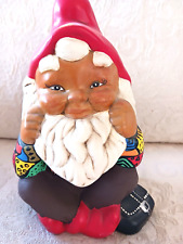 Awesome Vtg 1970s Handpainted Happy Ceramic Gnome w Patchwork Coat of Many Color picture