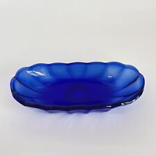 Vintage Cobalt Blue Glass Candy Trinket Dish Scalloped Edges 8” Long picture