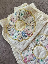 Antique 1900’s Quilt Pieces Pale Yellow Multi Hand Stitched~7 Squares Nice picture