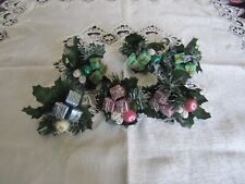 Vtg 5 Floral Xmas Picks Victorian Green Blue Pink Gift/spun silk Balls 6