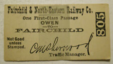 Unused Fairchild & North Eastern Railway Ticket Owen - Fairchild (Wisconsin) picture