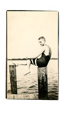 Antique RPPC Man Posing On Dock Wearing Swimming Suit AZO 1904-18 Trimmed picture