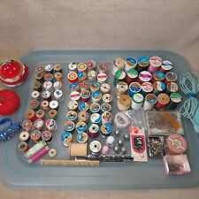 Vintage Thread Lot Of 70+ Multi Size Brand Wood Spool Sewing Pin Cushion Thimble picture