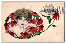1912 Pretty Woman Poinsettia Flowers Frostburg Maryland MD Antique Postcard picture