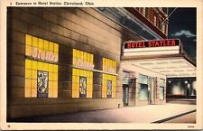 Linen Postcard Entrance to Hotel Statler in Cleveland, Ohio picture