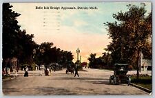 Postcard Posted 1913 Belle Isle Bridge Approach Detroit Michigan C13 picture
