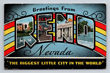 c1944 Big Letter Multi-View Greetings From Reno Nevada NV Postcard picture