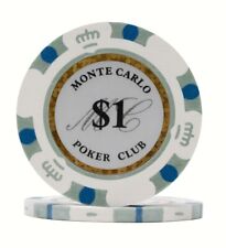 100 Da Vinci Premium 14 gr Clay Monte Carlo Poker Chips, White $1 Denomination picture