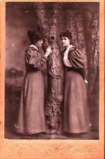 Antique Cabinet Card by Smith's Newark Ohio Twin Sister Women Posing w/ Tree picture