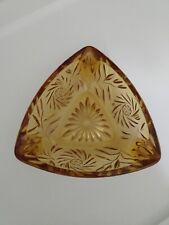 Hazel Atlas Ashtray Triangle Shape Pinwheel Design Amber Glass Vintage 1970s MCM picture