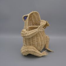 Vintage MCM Angry Frog Toad Wicker Basket Blue Marble Eyes Open Mouth Sitting 8