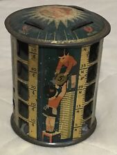 Vintage Tin Cylindrical Coin Bank- Sun Burst Lithograph   (1441) picture