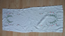 Vintage Embroidered Linen Dresser Scarf Floral picture