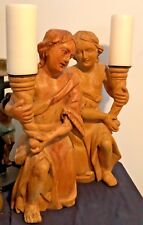 AMAZING LATE BAROQUE CARVED WOODEN ANGELS CANDLEHOLDERS CA 1760 picture