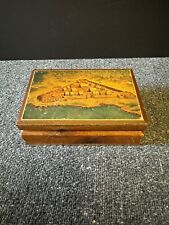 Vintage Small Wood Trinket Box Hinged, Fort Scene picture