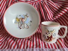 Vintage Christmas 1940s RLM Children's Rudolph Mug And Bowl picture