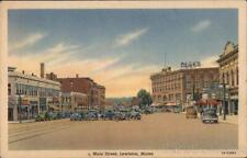 1939 Lewiston,ME Main Street Androscoggin County Maine Linen Postcard 1c stamp picture