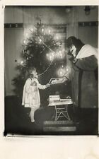 Found Photo 1930s Creepy Santa Little Girl Christmas Tree Vintage RPPC picture