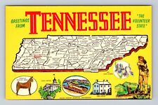 TN-Tennessee, General Greeting, State Road Map, Antique Vintage Postcard picture