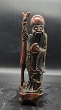 Vintage Hand Carved Chinese Wood Wooden Old Wiseman Figurine Sage Beard 12.25