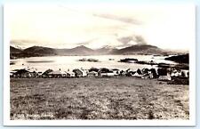 RPPC KODIAK, AK Alaska ~Panorama of TOWN, WATER, MOUNTAINS c1940s   Postcard picture