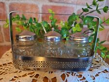 Vintg Silver / Glass Plate Shaker set with caddy ,MCM, Tablescape, Cottage Core, picture