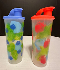 Two Tupperware 16 Oz Tumblers Shakers Flip Top Lids Pool,  Gym, Travel blueberry picture