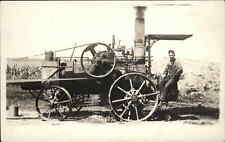 Gas Steam Engine Tractor Farmer Bristow Iowa IA c1910 Real Photo Postcard picture