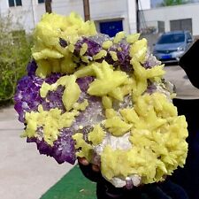 15.66LB Minerals ** LARGE NATIVE SULPHUR OnMATRIX Sicily With+amethyst Crystal picture