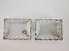 Vintage Ashtrays - White with Gold & Flower- 4 Inches Long picture