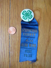 vintage Stephenson County IL 4H Prize RIBBON BUTTON pin freeport 4 H Illinois picture