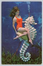 Weeki Wachee Mermaid in Swimsuit Riding Seahorse Florida FL Vintage Postcard picture