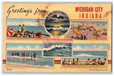1943 Greetings From Michigan City Multiview Indiana IN Correspondence Postcard picture