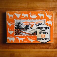 Vintage 40s Metal Barnyard Cookie Cutter Set of 11 in Original Box Farm Animals picture