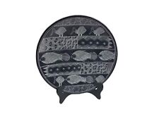 African Carved Soapstone Plate Fish & Birds Kenya 10” picture