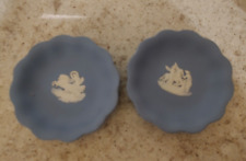 2 Vintage Wedgewood Blue Jasperware Fluted Trinket Dishes or Pin Trays - England picture